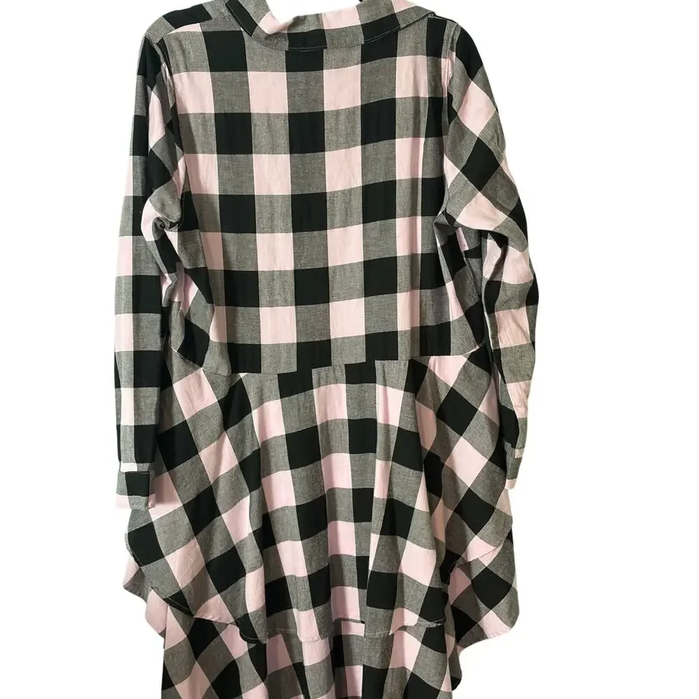 Lane Bryant Embellished Buffalo Plaid Tunic Shirt 14 Sharkbite Hem Cottagecore